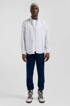 Regular sky blue striped cotton jacquard shirt