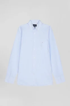 Regular sky blue striped cotton jacquard shirt