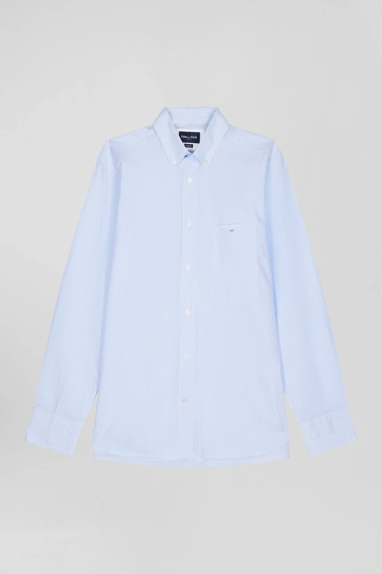 Regular sky blue striped cotton jacquard shirt