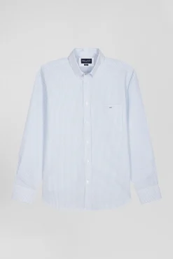 Regular sky blue striped cotton jacquard shirt