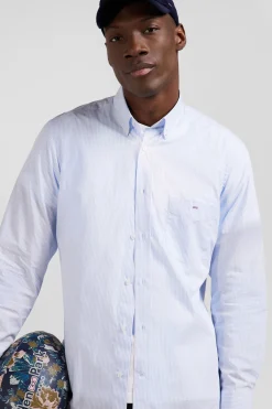 Regular sky blue striped cotton jacquard shirt