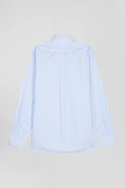 Regular sky blue striped cotton poplin shirt