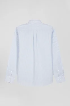 Regular sky blue striped cotton jacquard shirt