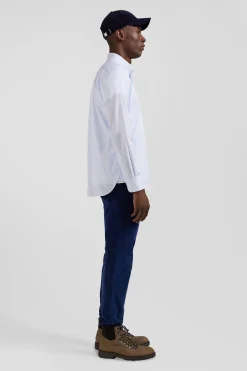 Regular sky blue striped cotton jacquard shirt