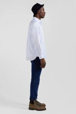Regular sky blue striped cotton poplin shirt
