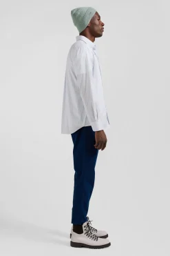 Regular sky blue striped cotton jacquard shirt