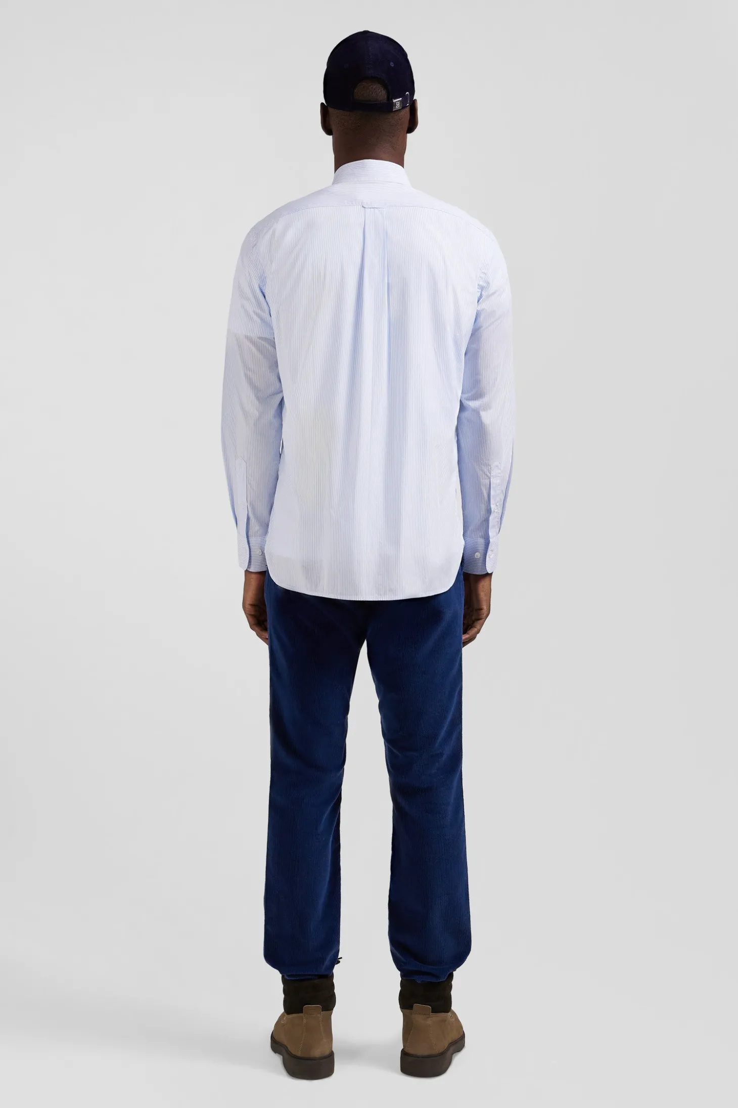 Regular sky blue striped cotton jacquard shirt