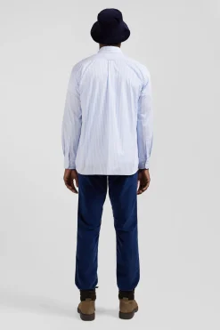 Regular sky blue striped cotton poplin shirt