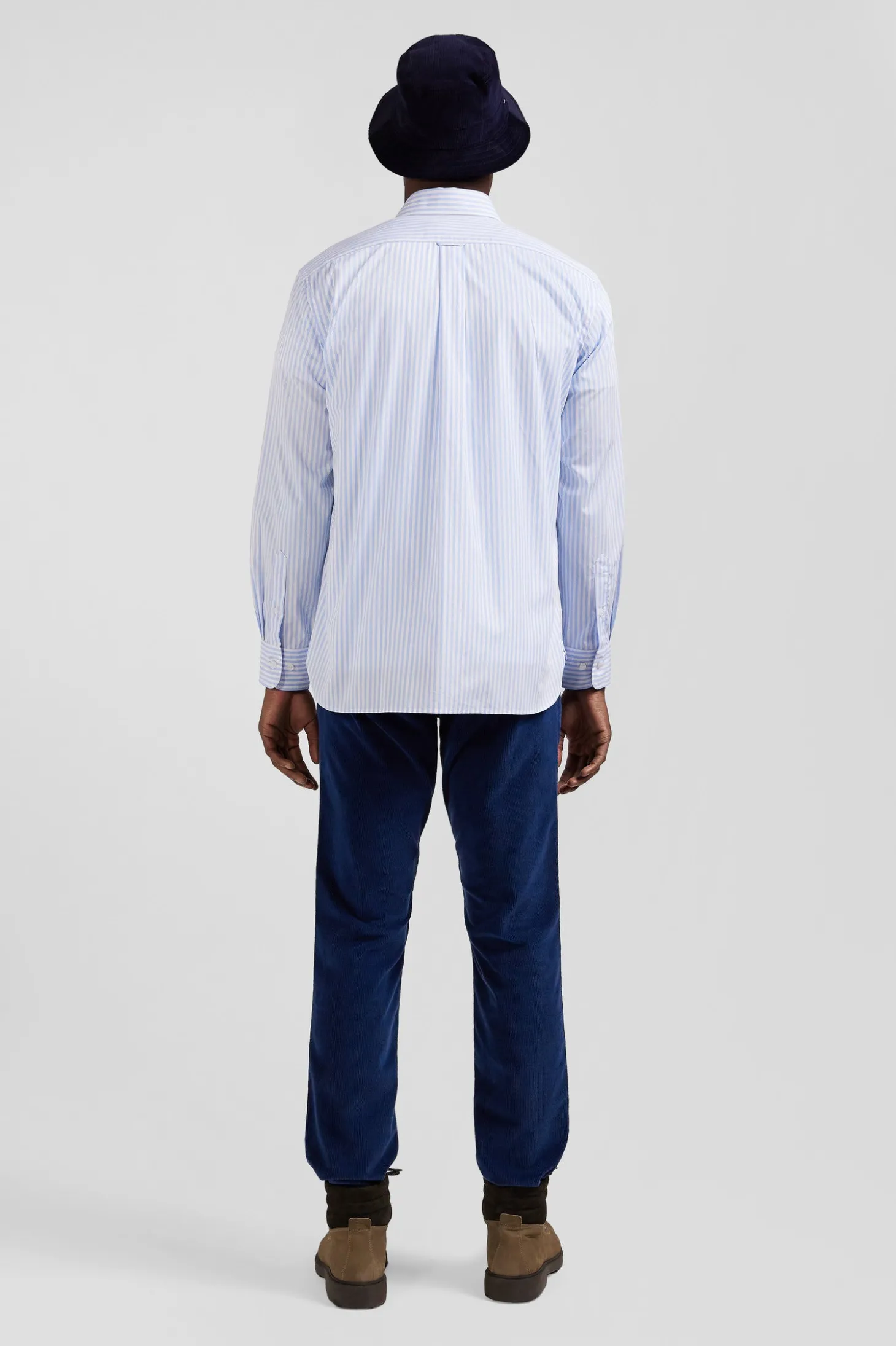 Regular sky blue striped cotton poplin shirt