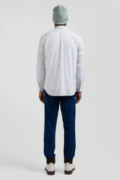 Regular sky blue striped cotton jacquard shirt