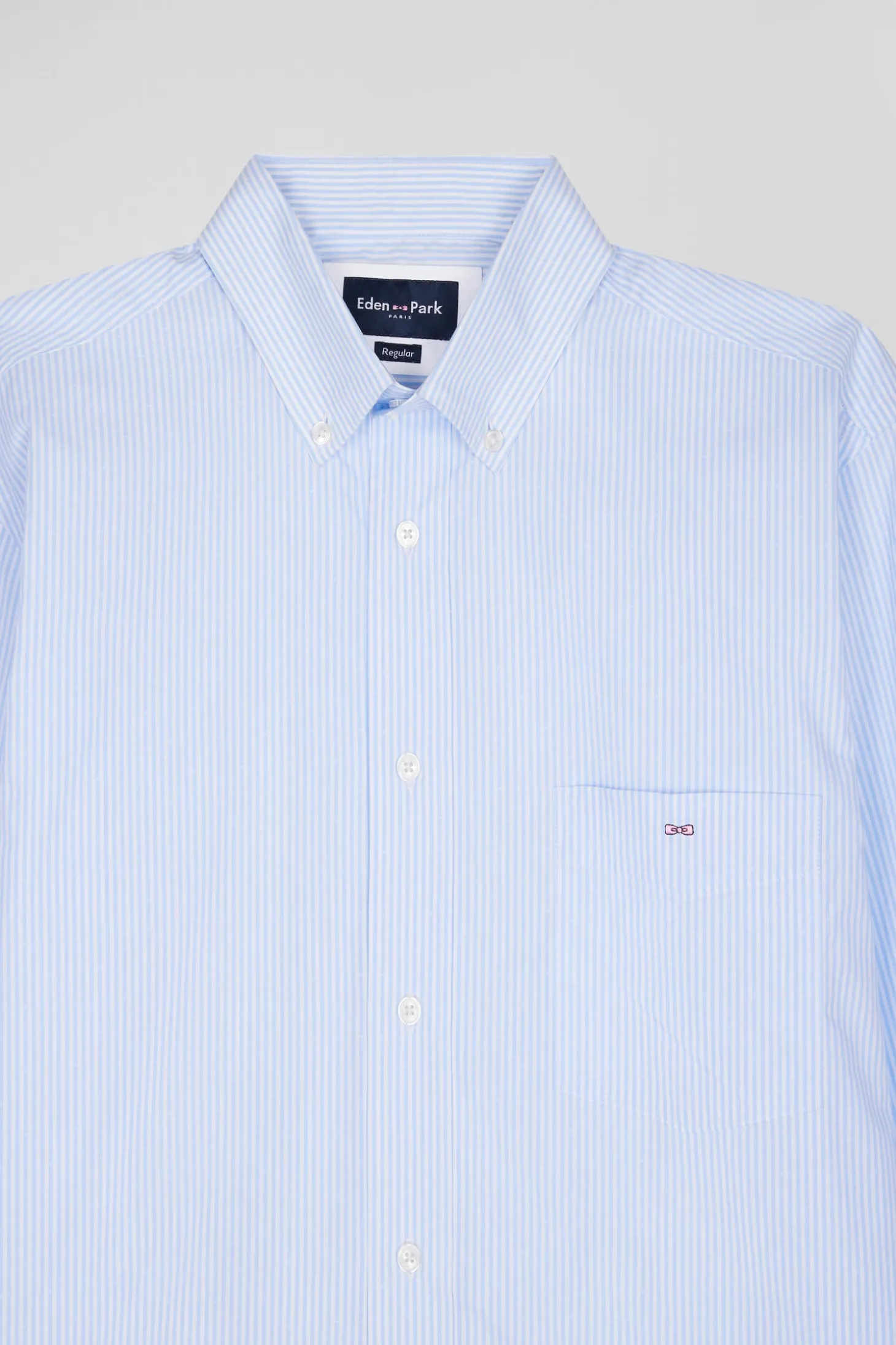 Regular sky blue striped cotton jacquard shirt