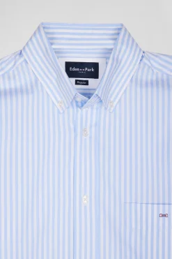 Regular sky blue striped cotton poplin shirt