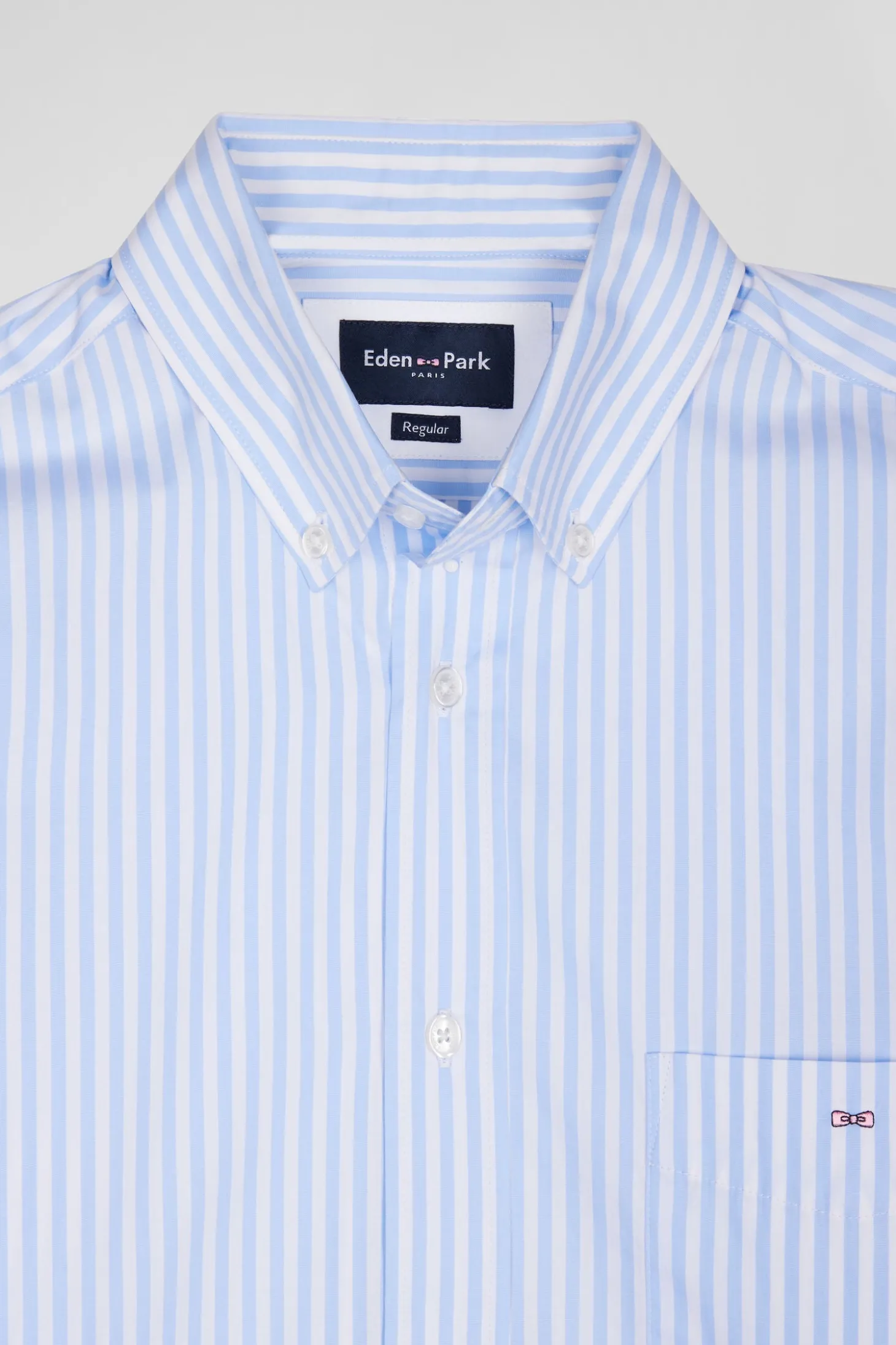 Regular sky blue striped cotton poplin shirt
