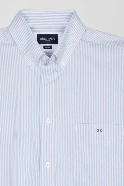 Regular sky blue striped cotton jacquard shirt