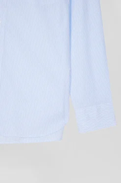 Regular sky blue striped cotton jacquard shirt