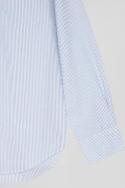Regular sky blue striped cotton jacquard shirt
