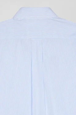 Regular sky blue striped cotton jacquard shirt