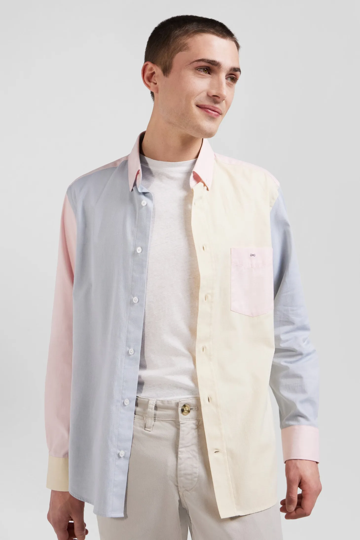 Regular sky blue tricolour cotton shirt