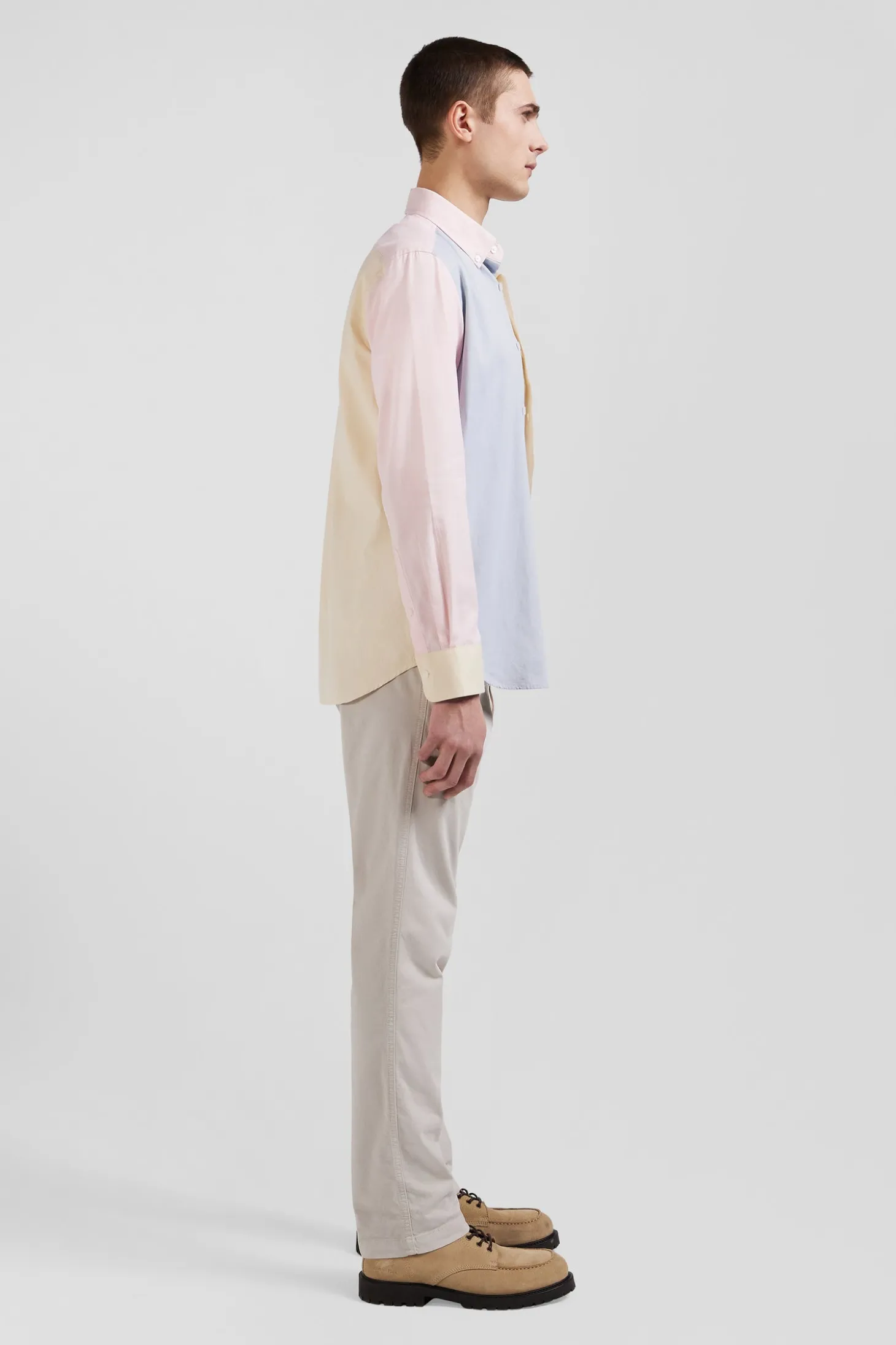 Regular sky blue tricolour cotton shirt