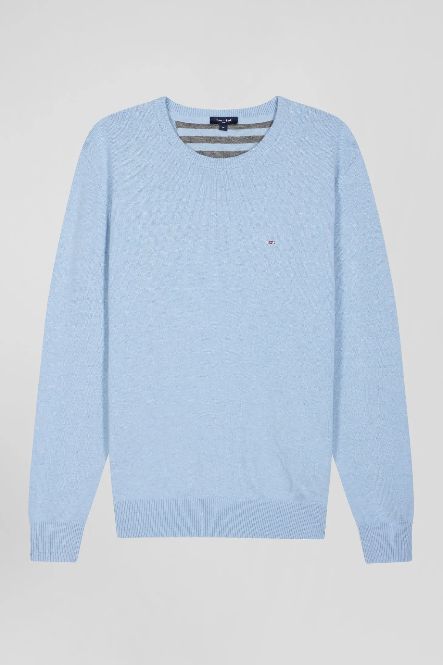Regular sky blue wool and cotton crew neck jumper