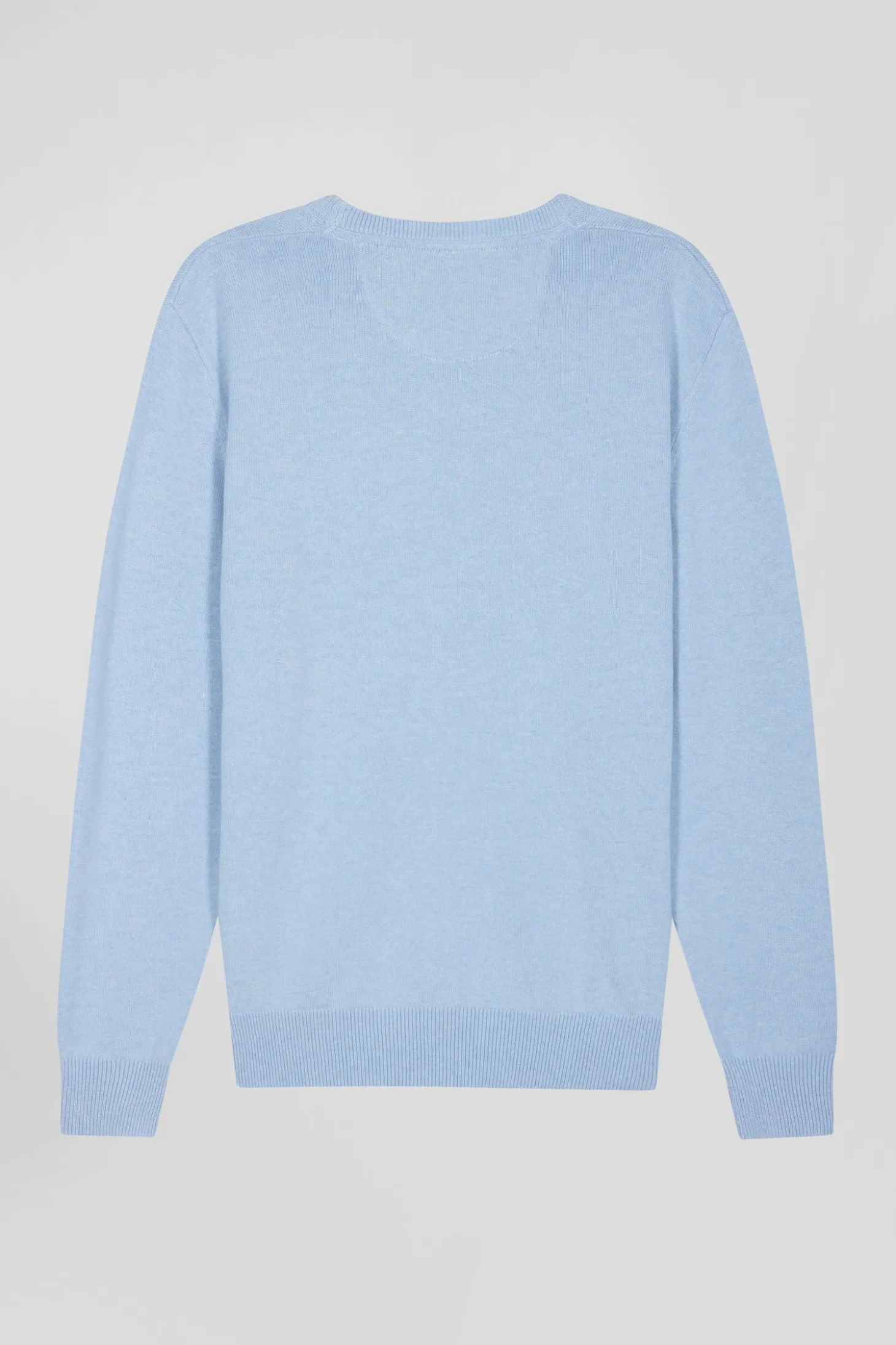Regular sky blue wool and cotton crew neck jumper