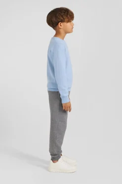 Regular sky blue wool and cotton crew neck jumper