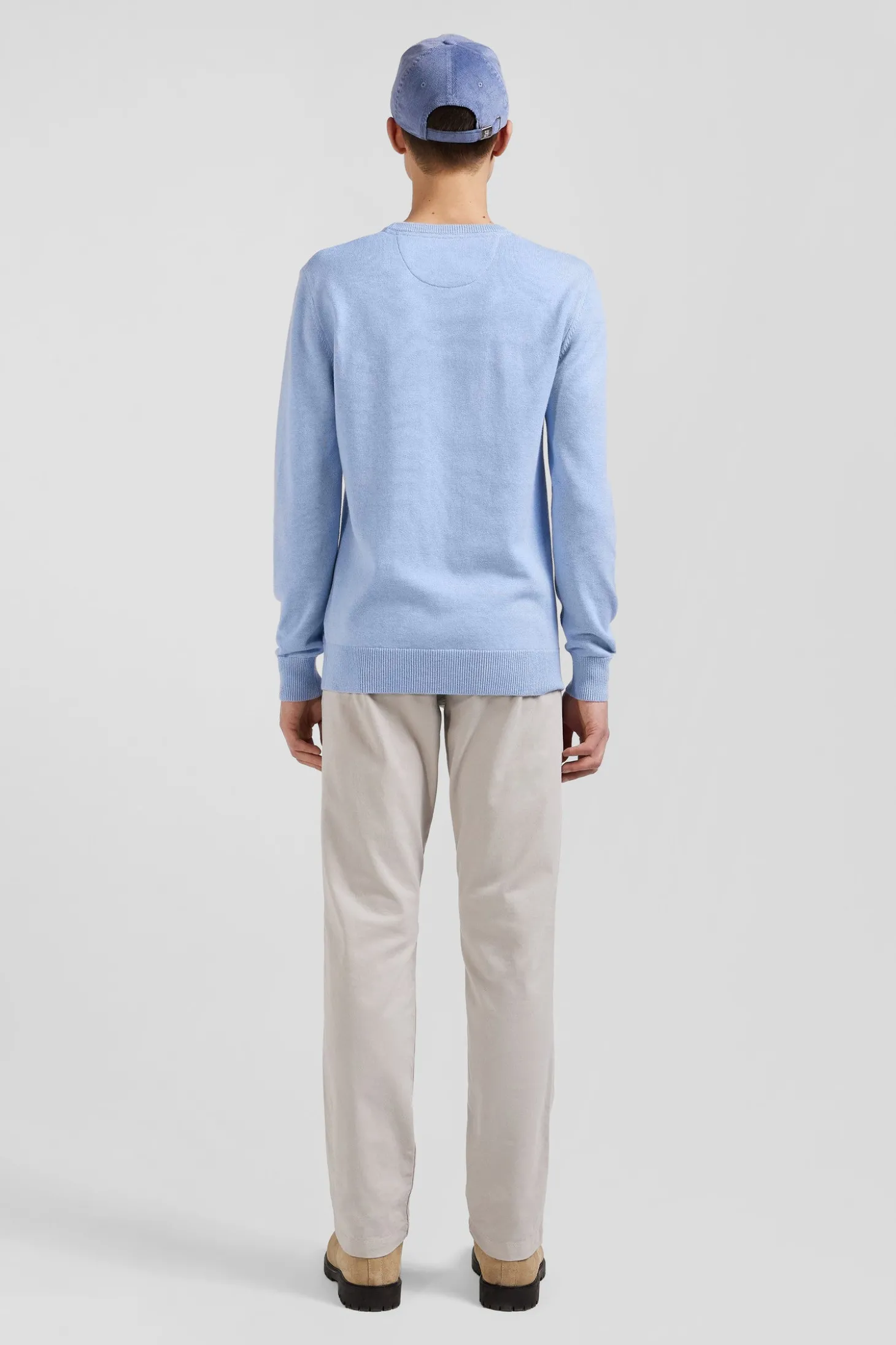 Regular sky blue wool and cotton crew neck jumper