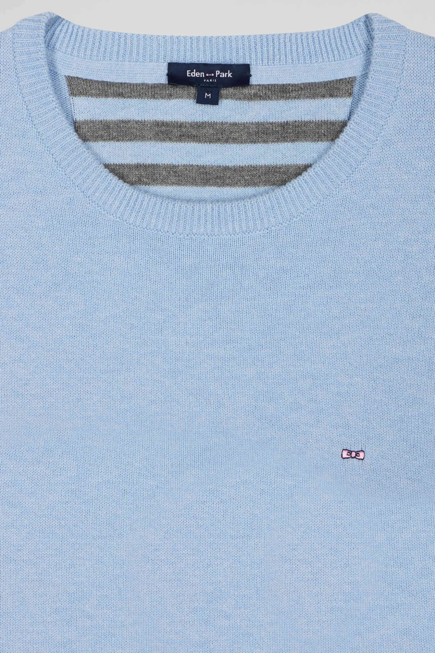 Regular sky blue wool and cotton crew neck jumper