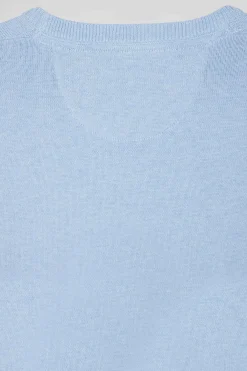 Regular sky blue wool and cotton crew neck jumper