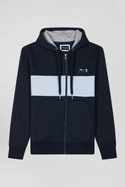 Regular sky blue zipped cotton hoodie