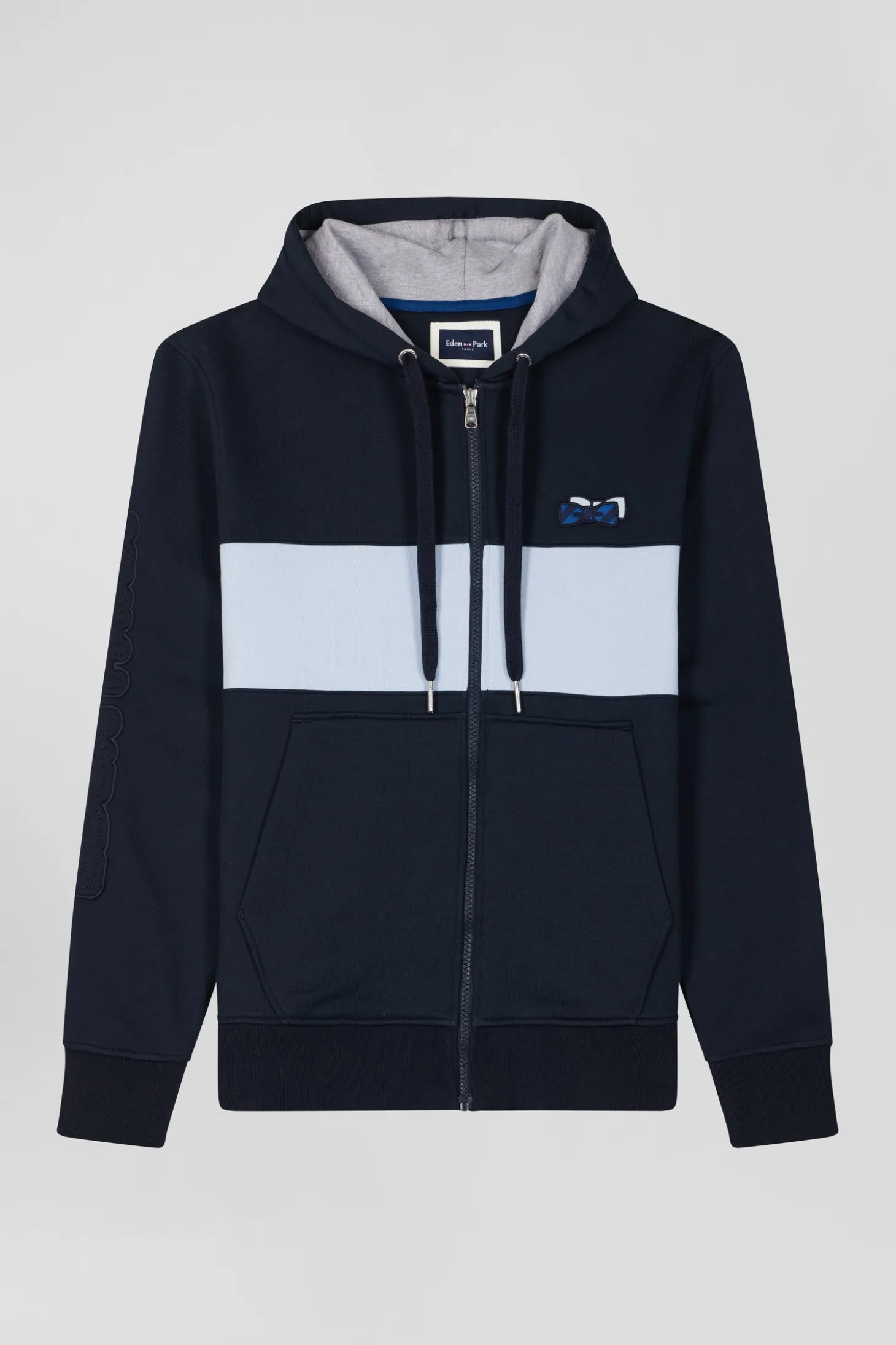 Regular sky blue zipped cotton hoodie