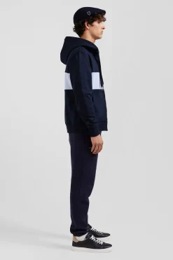 Regular sky blue zipped cotton hoodie