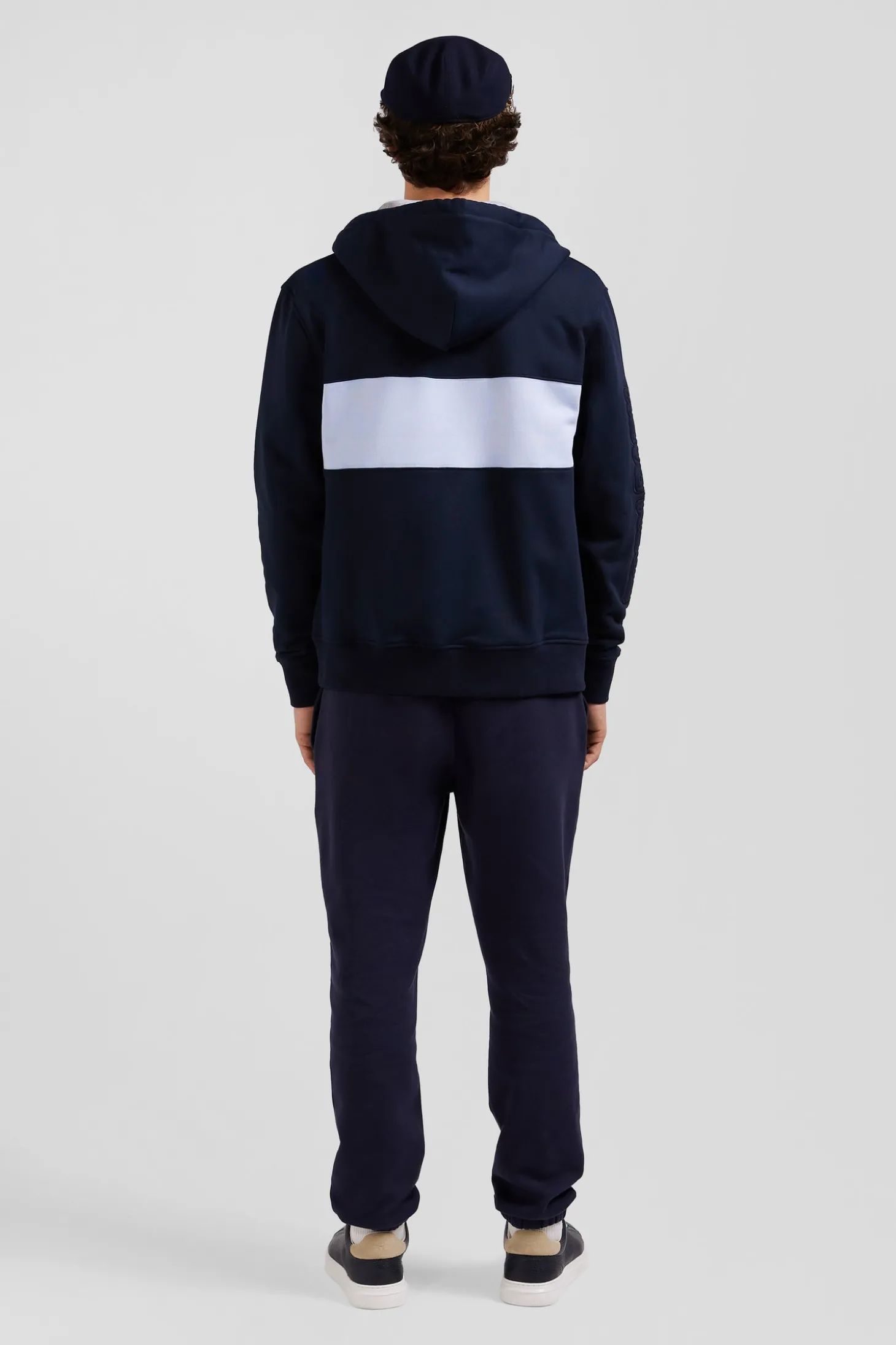 Regular sky blue zipped cotton hoodie