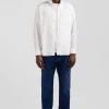 Regular white cotton poplin shirt with button-down collar and printed elbow patches