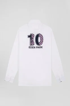 Regular white cotton shirt with back N°10 embroidery