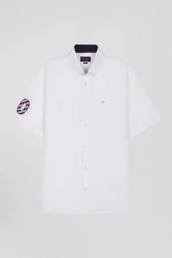 Regular white cotton short-sleeved shirt