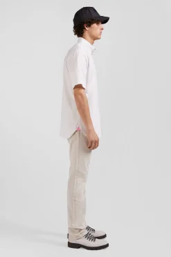 Regular white cotton short-sleeved shirt with back 10 embroidery