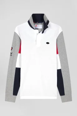 Regular white long-sleeved cotton rugby shirt