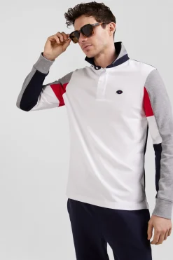 Regular white long-sleeved cotton rugby shirt