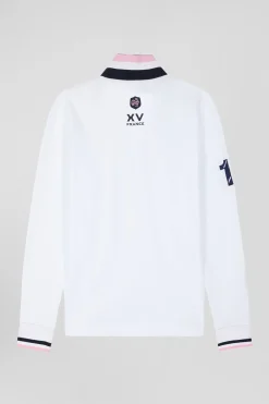 Regular white long-sleeved cotton piqué polo shirt with XV de France embroidery