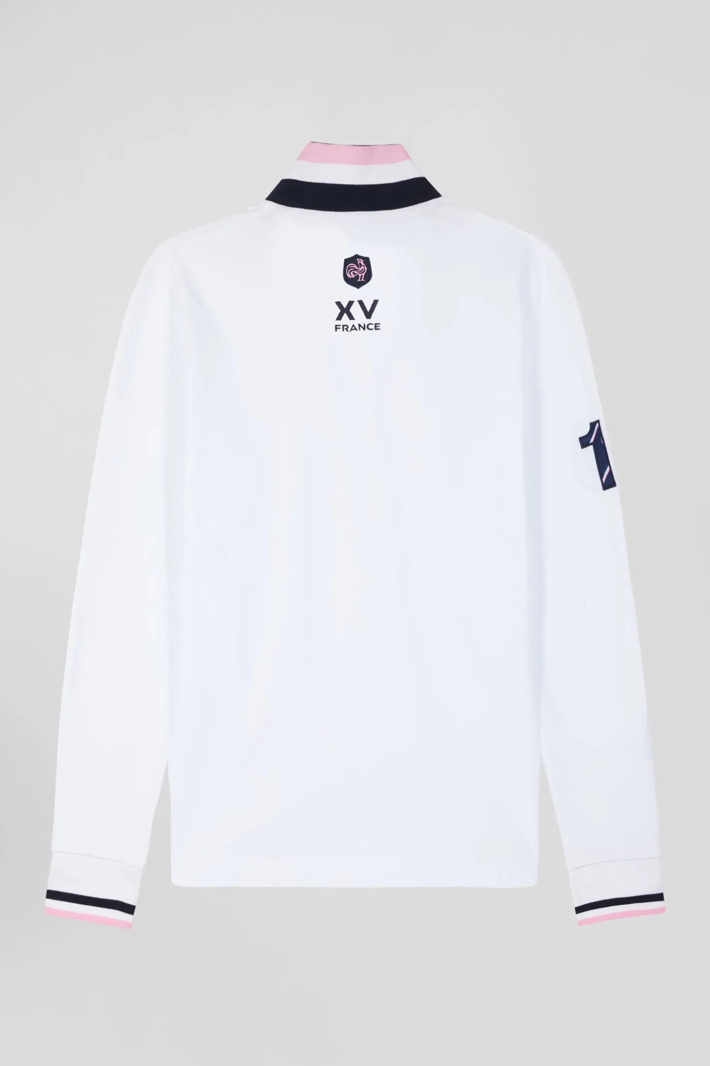 Regular white long-sleeved cotton piqué polo shirt with XV de France embroidery