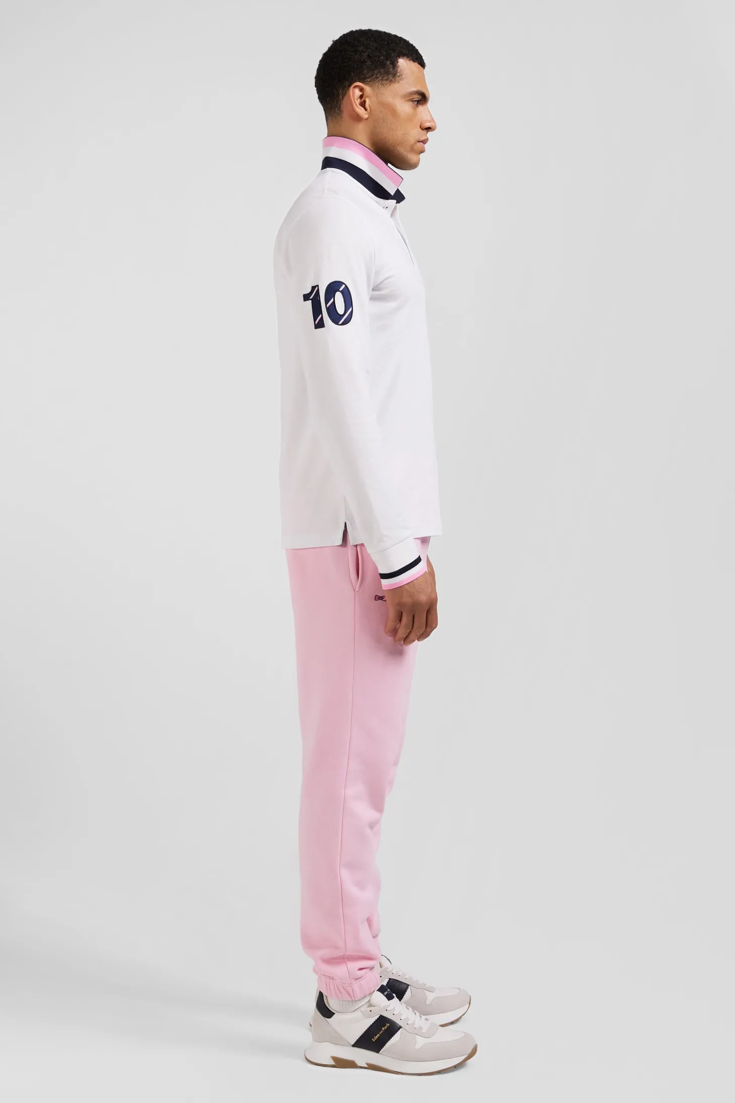 Regular white long-sleeved cotton piqué polo shirt with XV de France embroidery