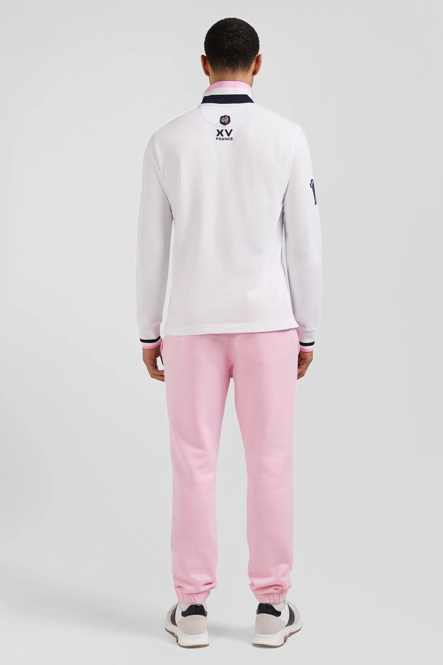Regular white long-sleeved cotton piqué polo shirt with XV de France embroidery