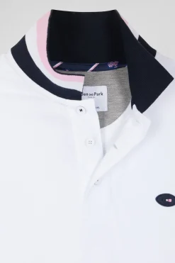 Regular white long-sleeved cotton piqué polo shirt with XV de France embroidery