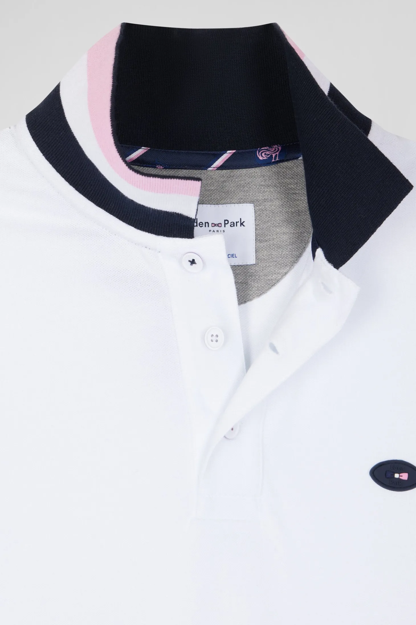 Regular white long-sleeved cotton piqué polo shirt with XV de France embroidery