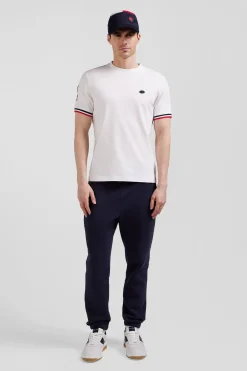 Regular white short-sleeved cotton T-shirt with tricolor XV de France embroidery