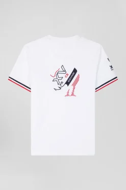Regular white short-sleeved cotton T-shirt with tricolor XV de France embroidery