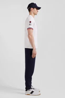 Regular white short-sleeved cotton T-shirt with tricolor XV de France embroidery