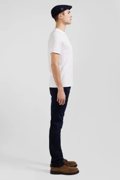 Regular white short-sleeved cotton T-shirt with back emblem embroidery