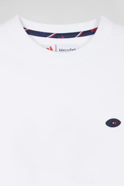 Regular white short-sleeved cotton T-shirt with tricolor XV de France embroidery